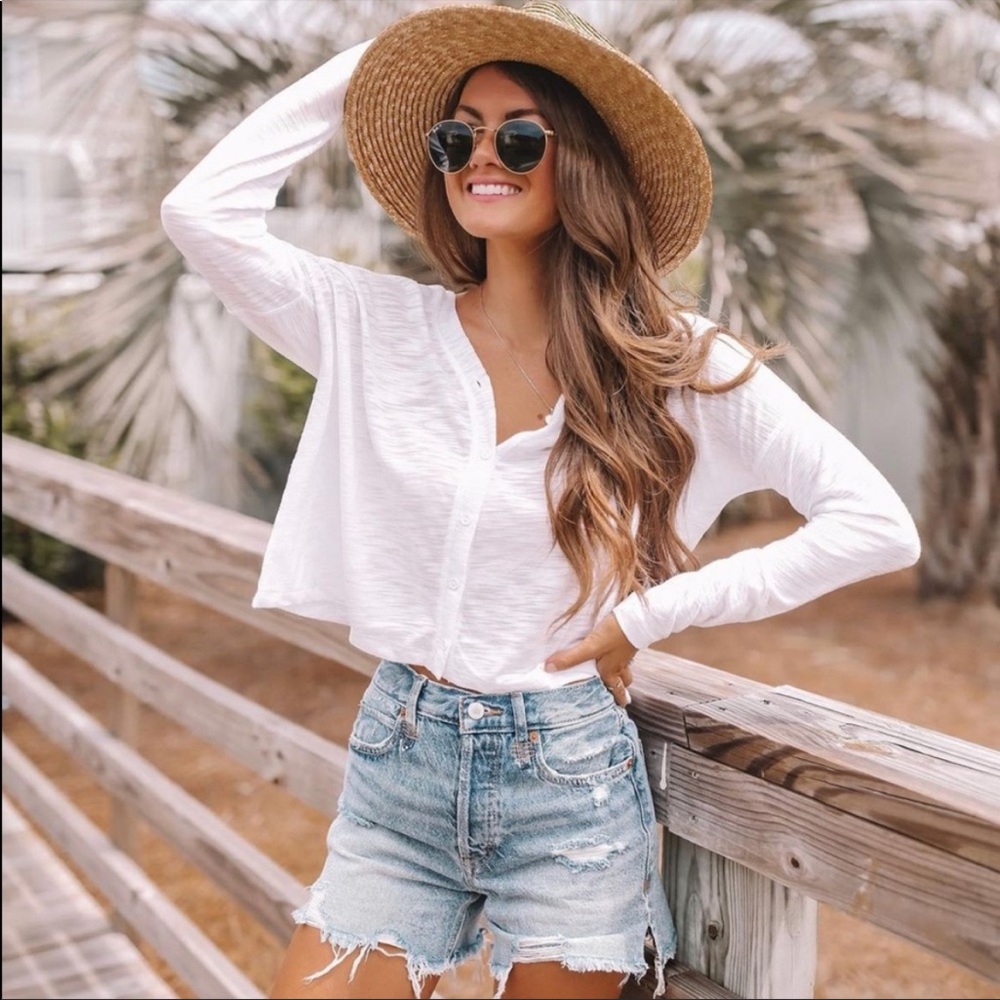 Bobi long sleeve white henley top